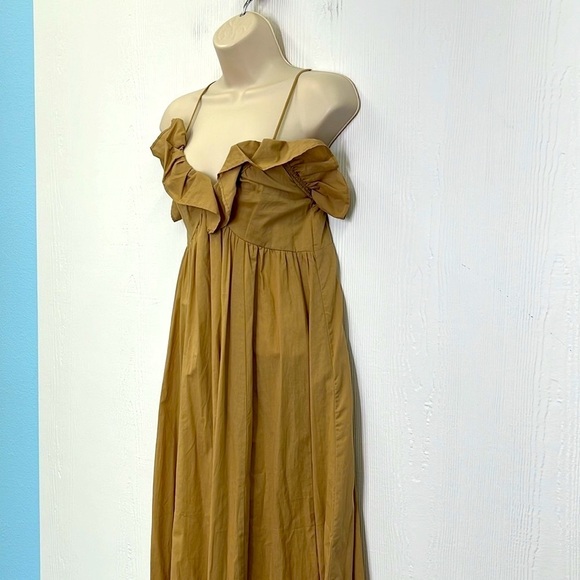 H&M - NWT Flounce Trimmed V Neck Ruffle Neckline Beige Maxi Dress Size XS - Picture 7 of 13